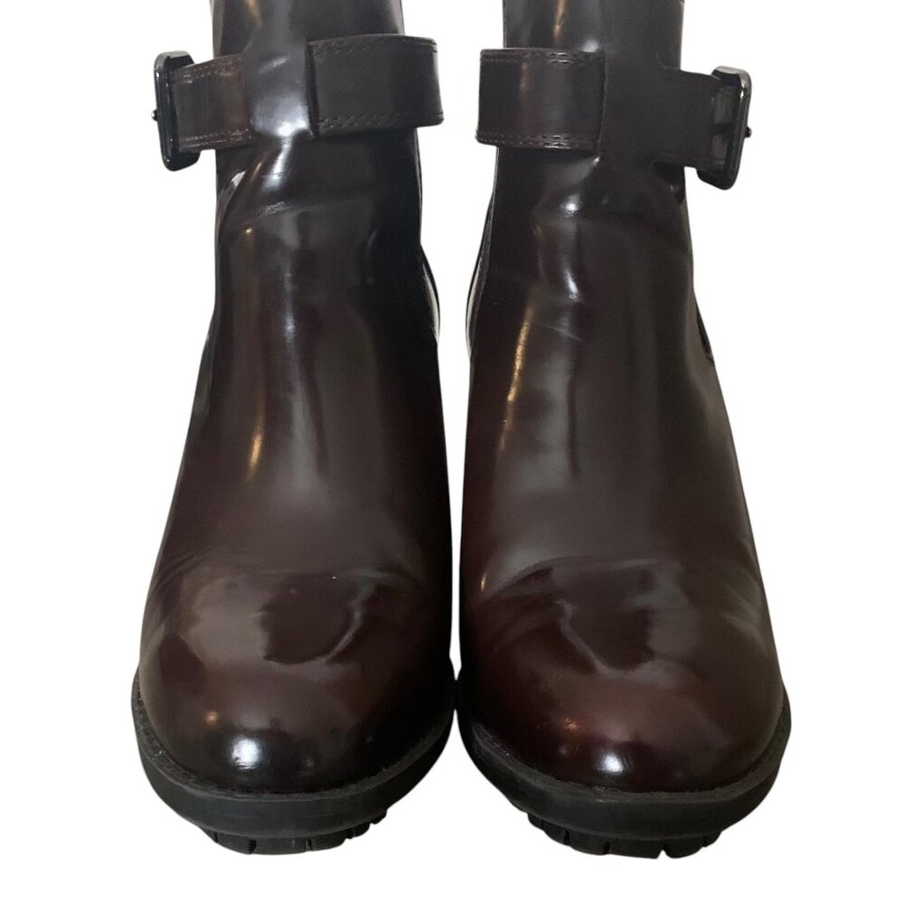 ZARA TRAFALUC Solid Burgundy Patent Leather T-Strap Women's Ankle Boots Size 40 - Picture 6 of 10